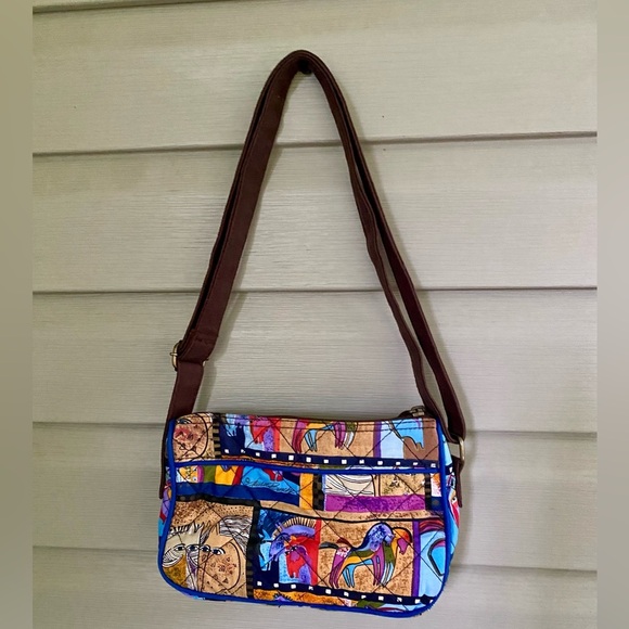 LAUREL BURCH quilted abstract love horses purse crossbody bag colorful 90s patch - Picture 9 of 15